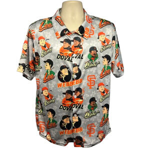 SF Giants MLB Players 2024 All Over Graphic Button Up Shirt Mens Medium Stretch